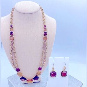 Vintage Brown And Gold Geometric Style Rhinestone Collar Necklace With Earrings